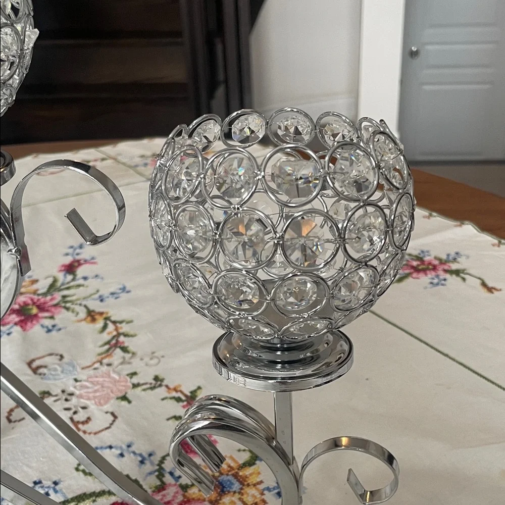 5 Arm Crystal Pendant Bowl Tea Light Candle Holder Table Centerpiece Decorations - Picture 11 of 15